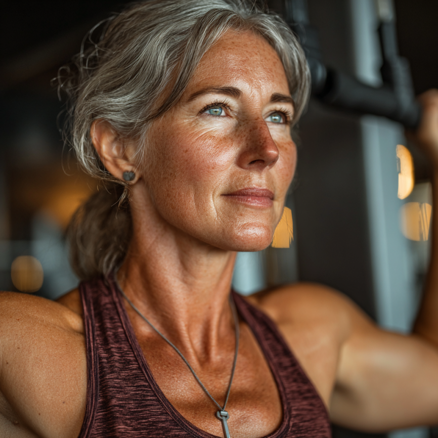 Щаслива пара зрілого віку займається йогою в парку